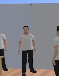 a 3d model of a man standing in front of a wall